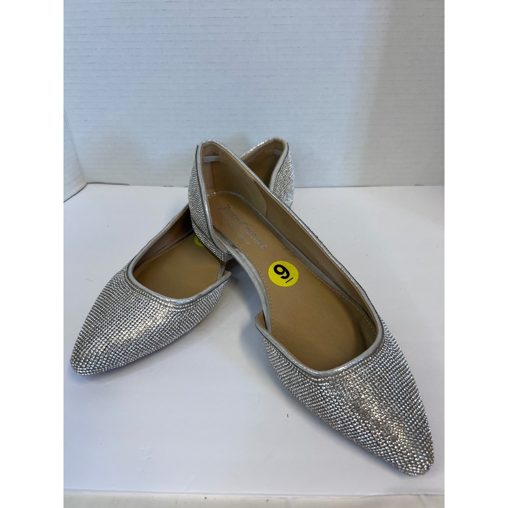 Juicy Couture Silver Rhinestone Pointed Toe Flats Women's Shoes Size 9